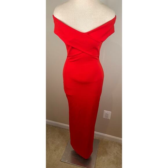 Solace London Ines Off the Shoulder Bodycon Column Red Maxi Dress Size 4 - Picture 4 of 7
